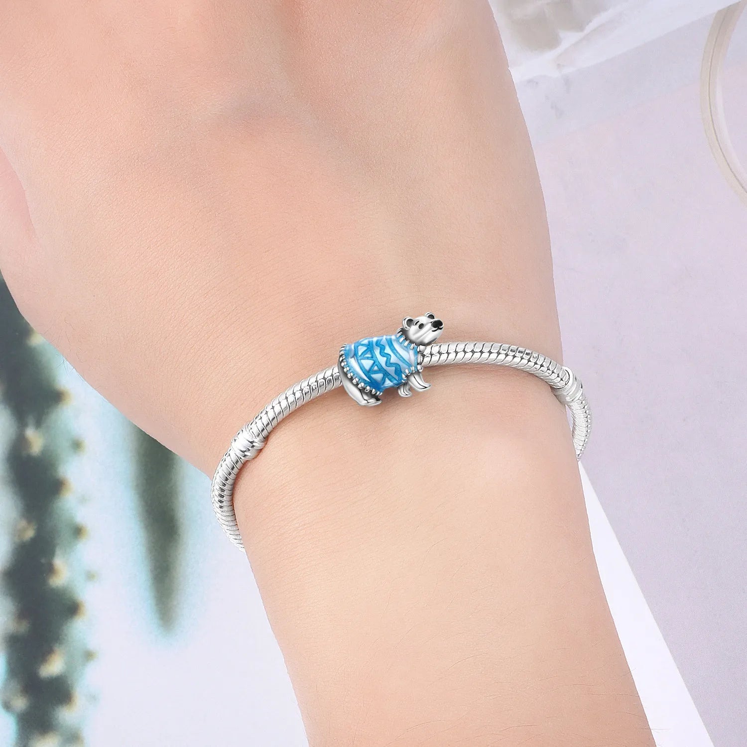 PANPOKI 925 Sterling Silver Cute Polar Bear Animals Pendant Beads Original Pendants Bracelet Charm Jewelry Party DIY Gifts