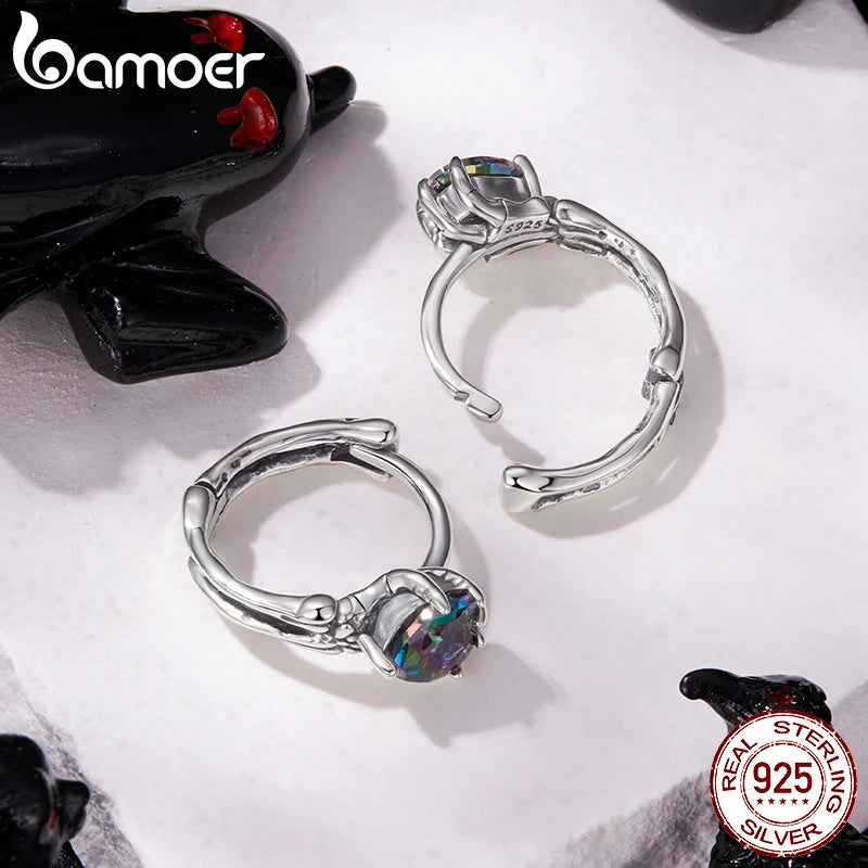 BAMOER 925 Sterling Silber Skelett-Herz-Creolen, doppellagig, Retro-Ohrringe im Huggies-Stil für Damen, Halloween-Party-Schmuck