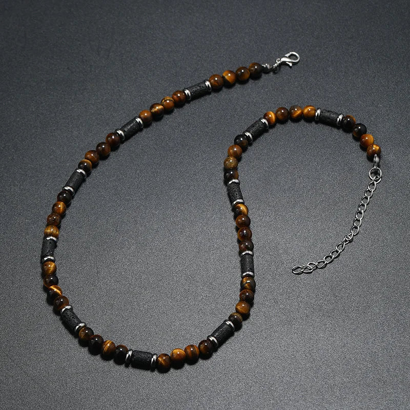 New Bohemian Men's Beaded Necklace Tiger Stone Natural Stone Fashion Trend Design Minimalist Necklace Commemorative Gift - Madeinsea©