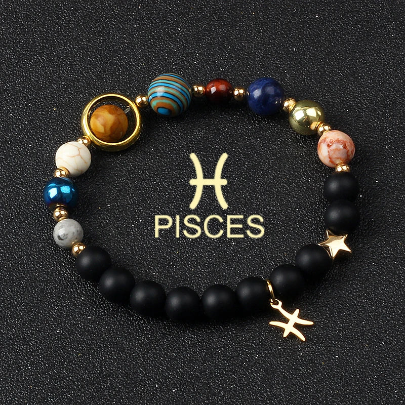 Universe Galaxy Eight Planets 12 Constellation Bracelets for Women Natural Stone Solar System Bracelets Libra Virgo Leo Jewelry - Madeinsea©