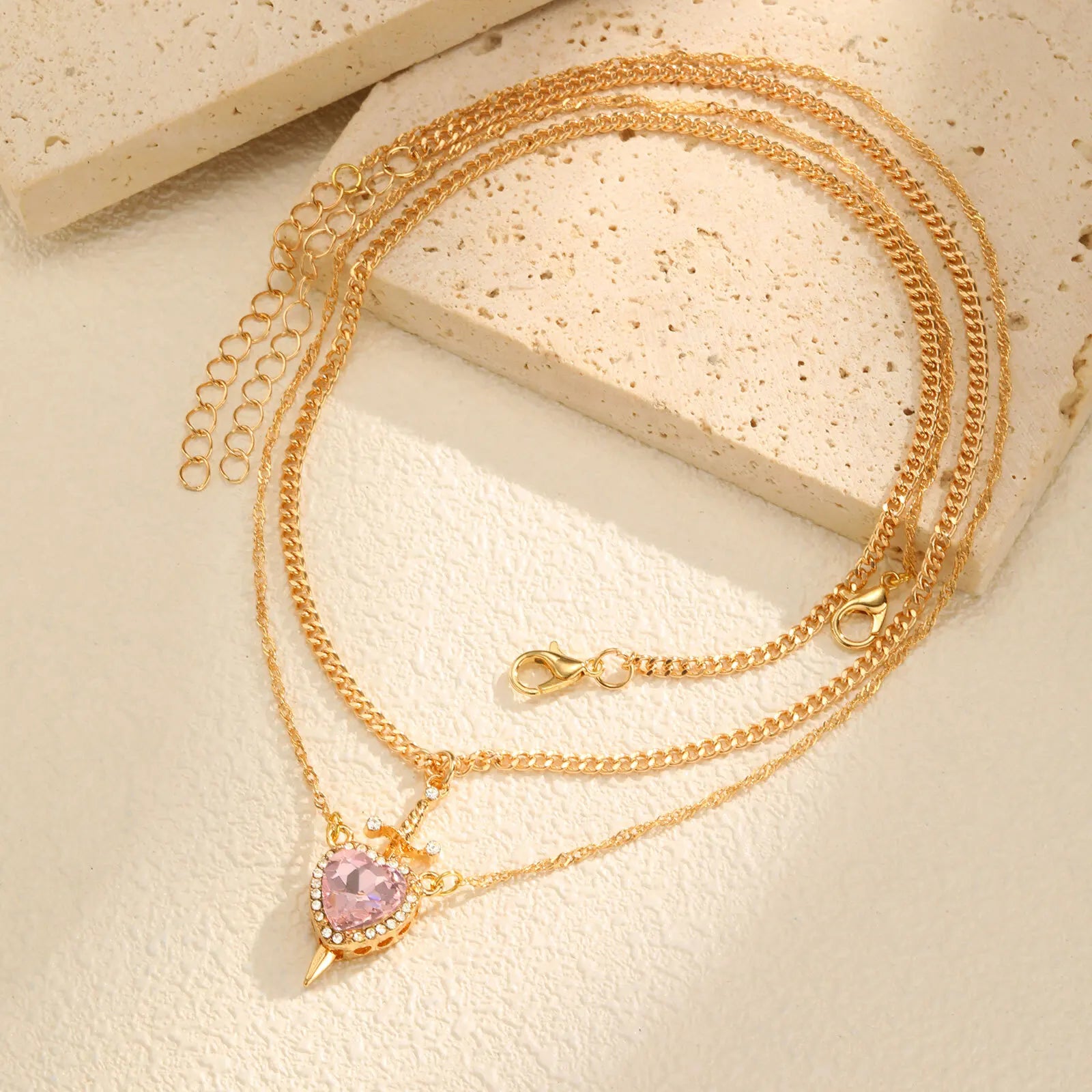 Vnox 2pcs Pendant Necklace For Women Men Zircon Heart And Sword Can Assemble Love Couple Gold Plated Choker Charm Jewelry Gifts