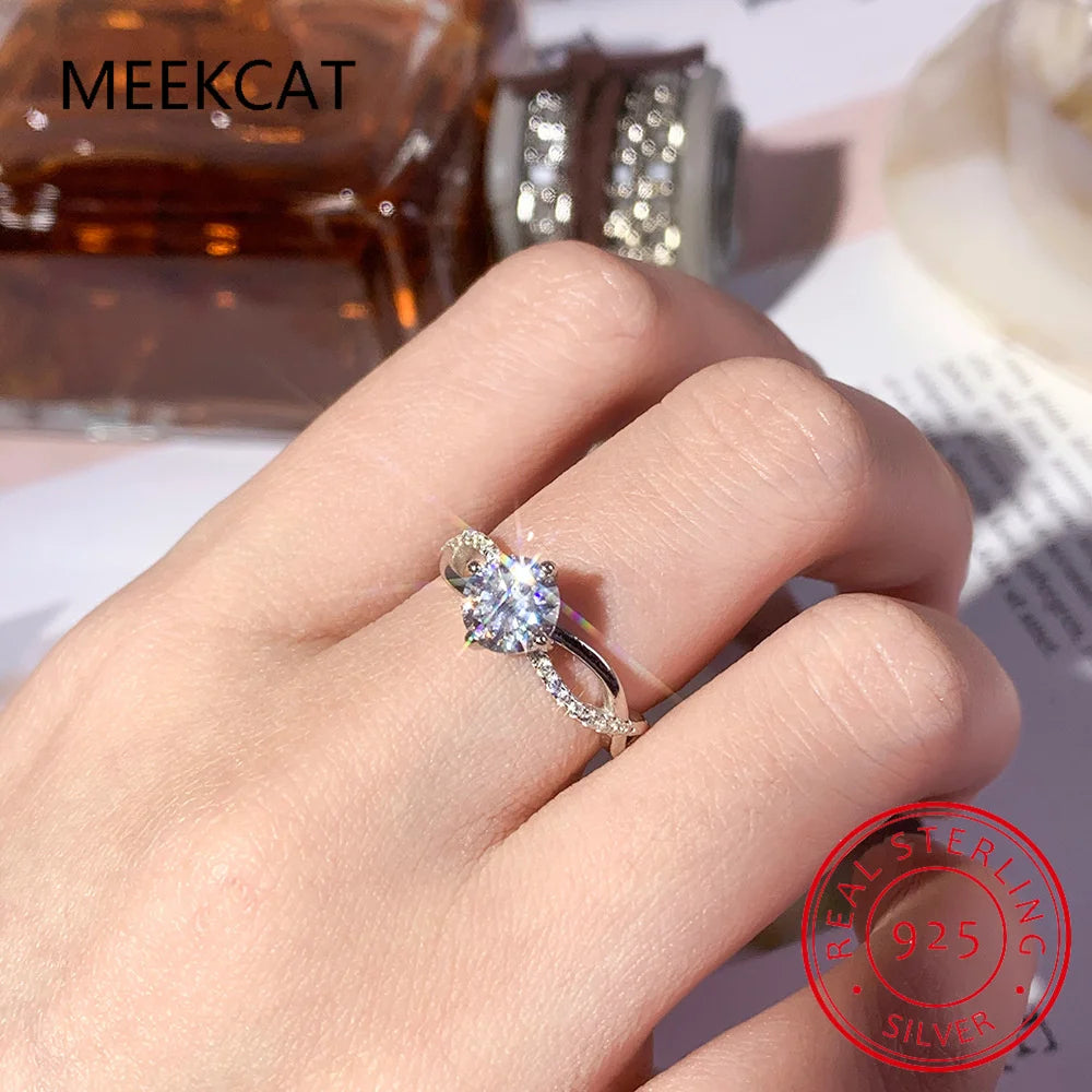 2ct Real Moissanite Solitaire Ring for Women Cross Hollow Marriage Proposal Ring S925 Silver Jewelry Created Diamond Band