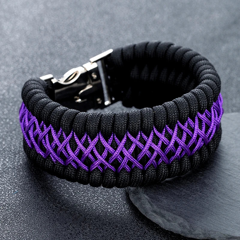 MKENDN Width Handmade Paracord Survival Bracelet Metal Buckle Outdoor Camping Rescue Emergency Rope Bracelet For Men Women Gifts