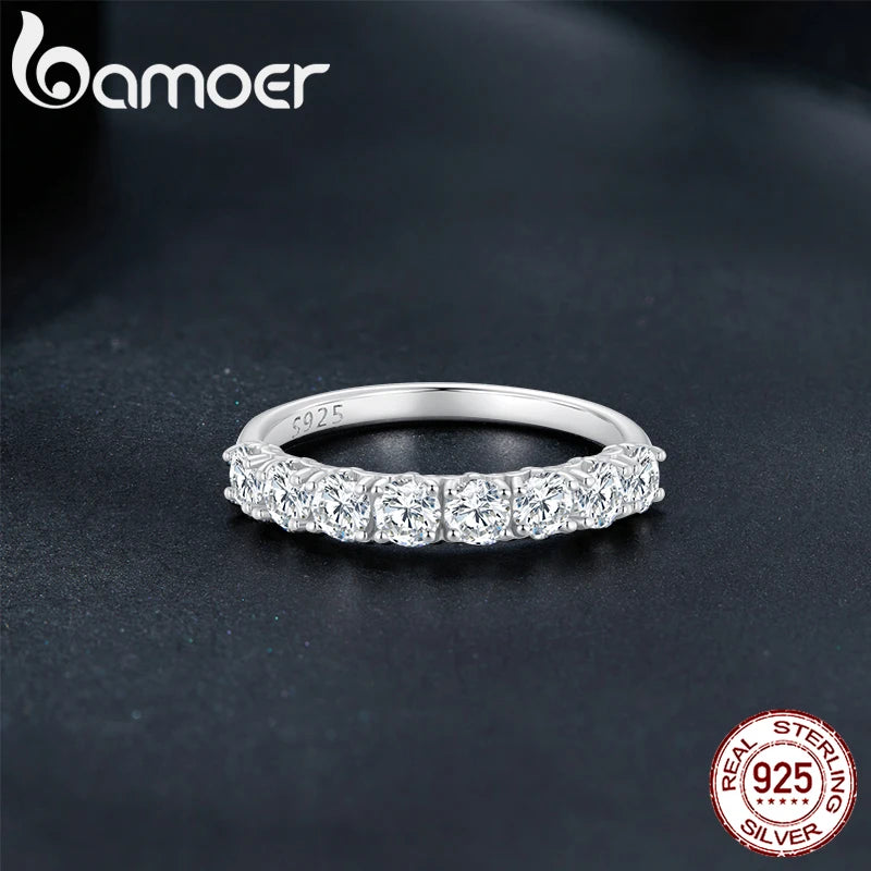 BAMOER 0,8 CT D Farbe VVS1 EX Rund Moissanite Ring 925 Sterling Silber Eternity Ring Frauen Verlobung Hochzeit Luxus Band