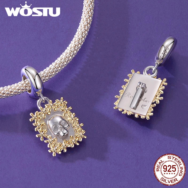 WOSTU Mexican Day of the Dead Collection 925 sterling Silver Skull Flag Pendant Punk Murano Bead Jewelry Mexican Family DIY Gift