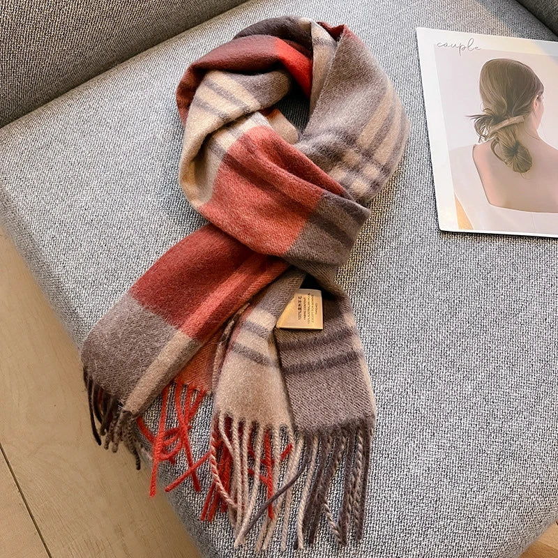 100% Wool Winter Scarf for Women Long Warm Cashmere Scarves Hijab Solid Lady Shawl Wrap Female Pashmina Bandana Head Scarves