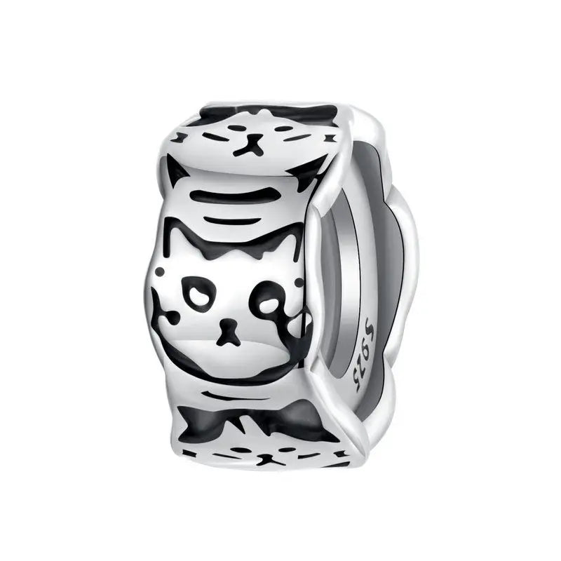 WOSTU 925 Sterling Silver Pet Paw Print Silicone Beads Lovely Cat Spacer Bead Fit Original Bracelet Gift For Pet Lover Family