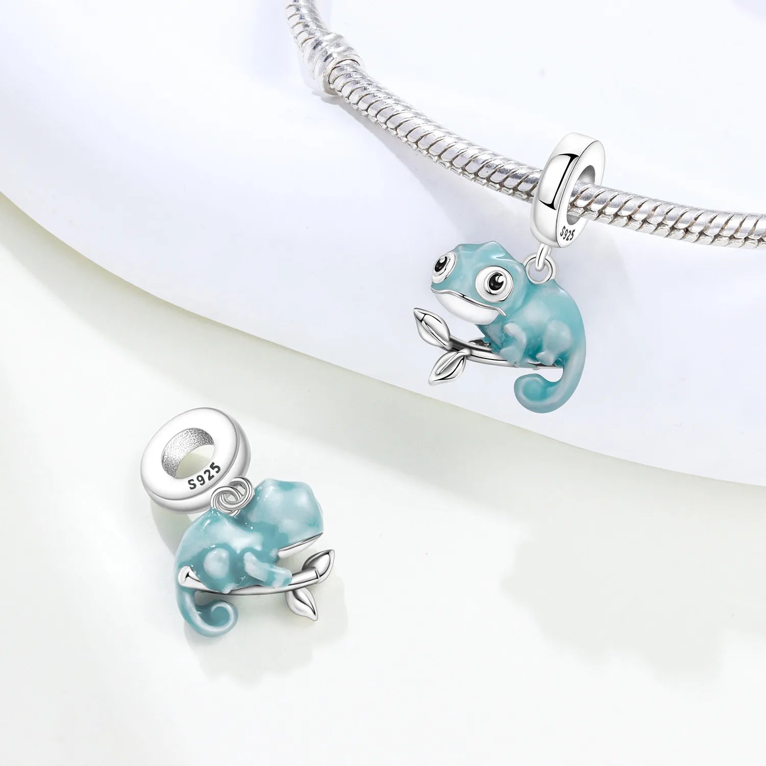 PANPOKI 925 Sterling Silver Chameleon Animals Pendant Beads Original Pendants Bracelet Charm Jewelry Party DIY Trendy Gifts