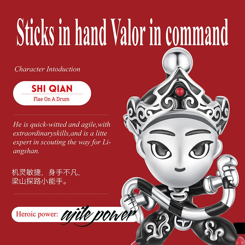 WOSTU New Year Gift S925 Silver Charms Bead Traditional Opera Character Pendants for Bracelet Necklace Jewelry Make Lin Chong