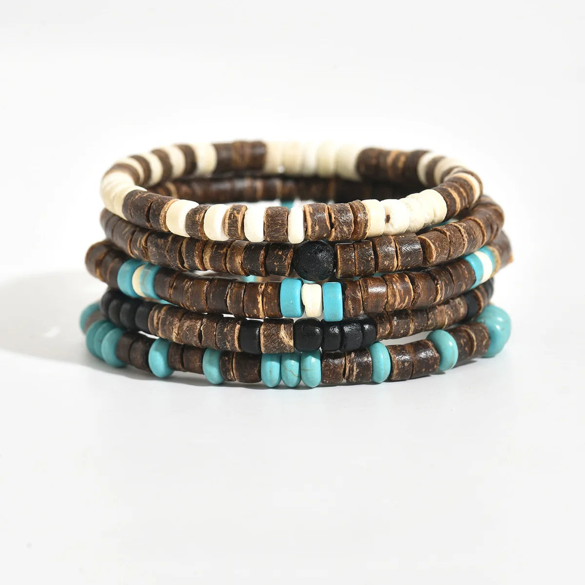 Coconut Turquoise Stone Wood Beads Bracelet Stackable Elastic Bracelet For Men and Women Retro Boho Vacation Jewelry Gifts