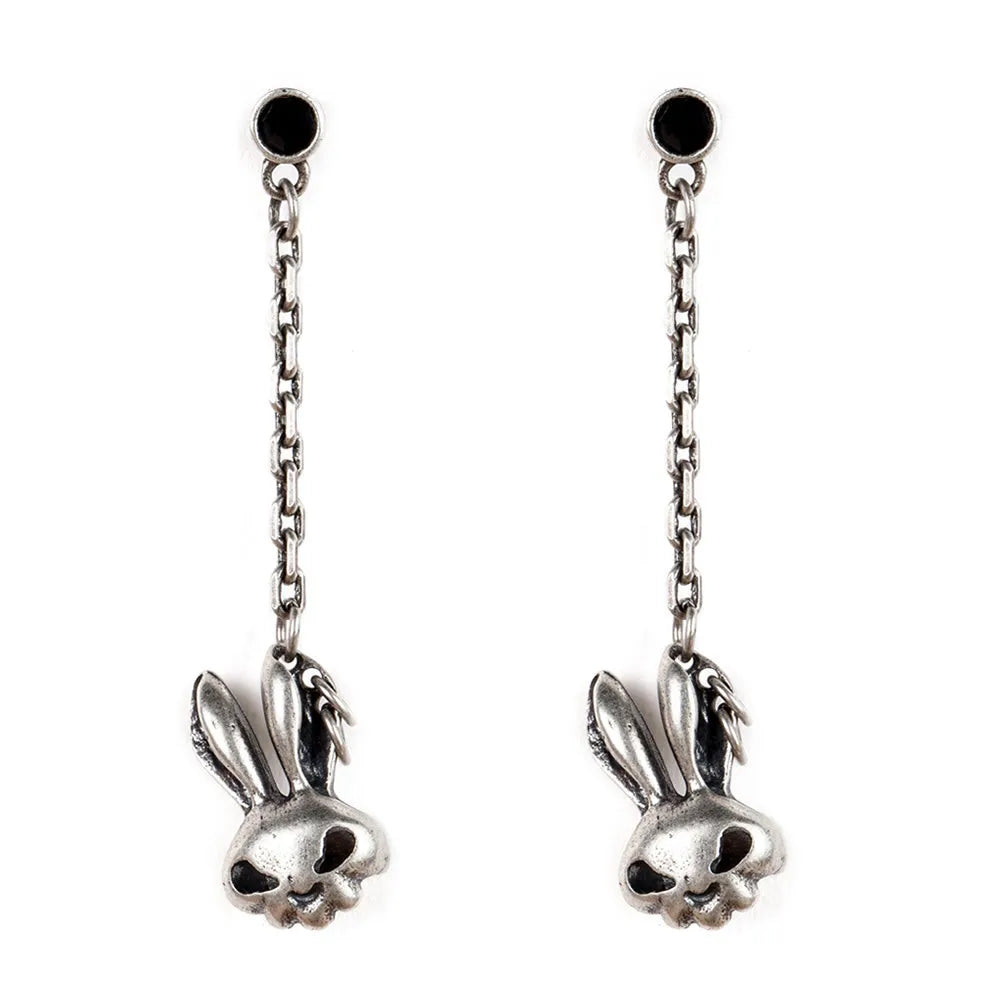 MKENDN 100% 925 Sterling Silver Creative Cute Evil Rabbit Skull Drop Earring Trendy Street Punk Style Men Women Fine Jewelry