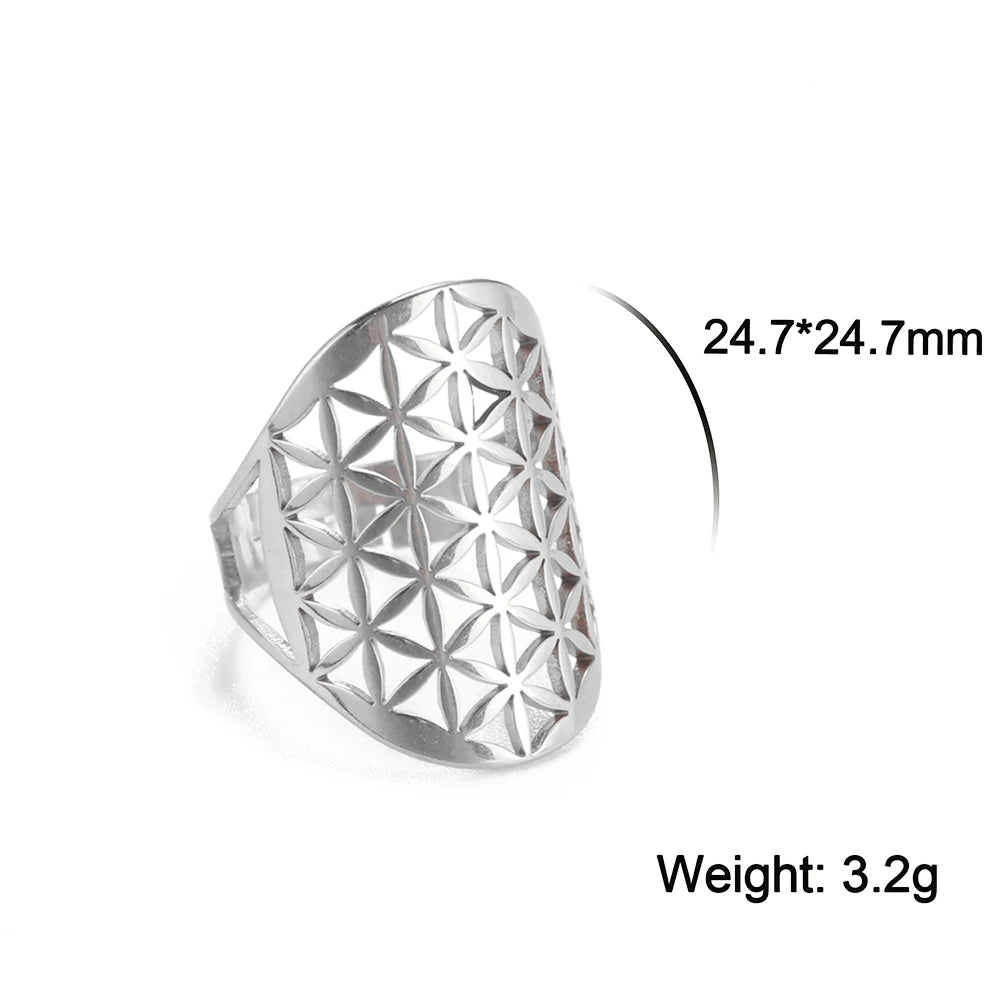 Unift Scared Geometry Flower of Life Ring Adjustable Stainless Steel Ring Men Women Accessories Vintage Filigree Viking Jewelry - Madeinsea©