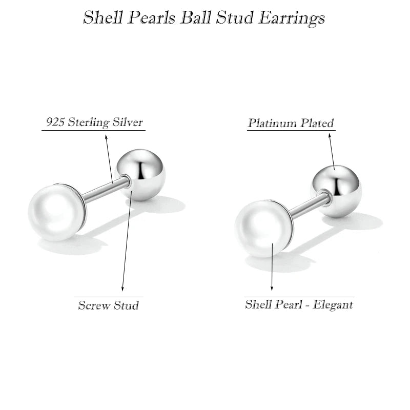 BAMOER 925 Sterling Silver Charm Pearl Beads Stud Earrings For Women Trendy Mini Ball Earrings Fine Jewelry for Daily Wear