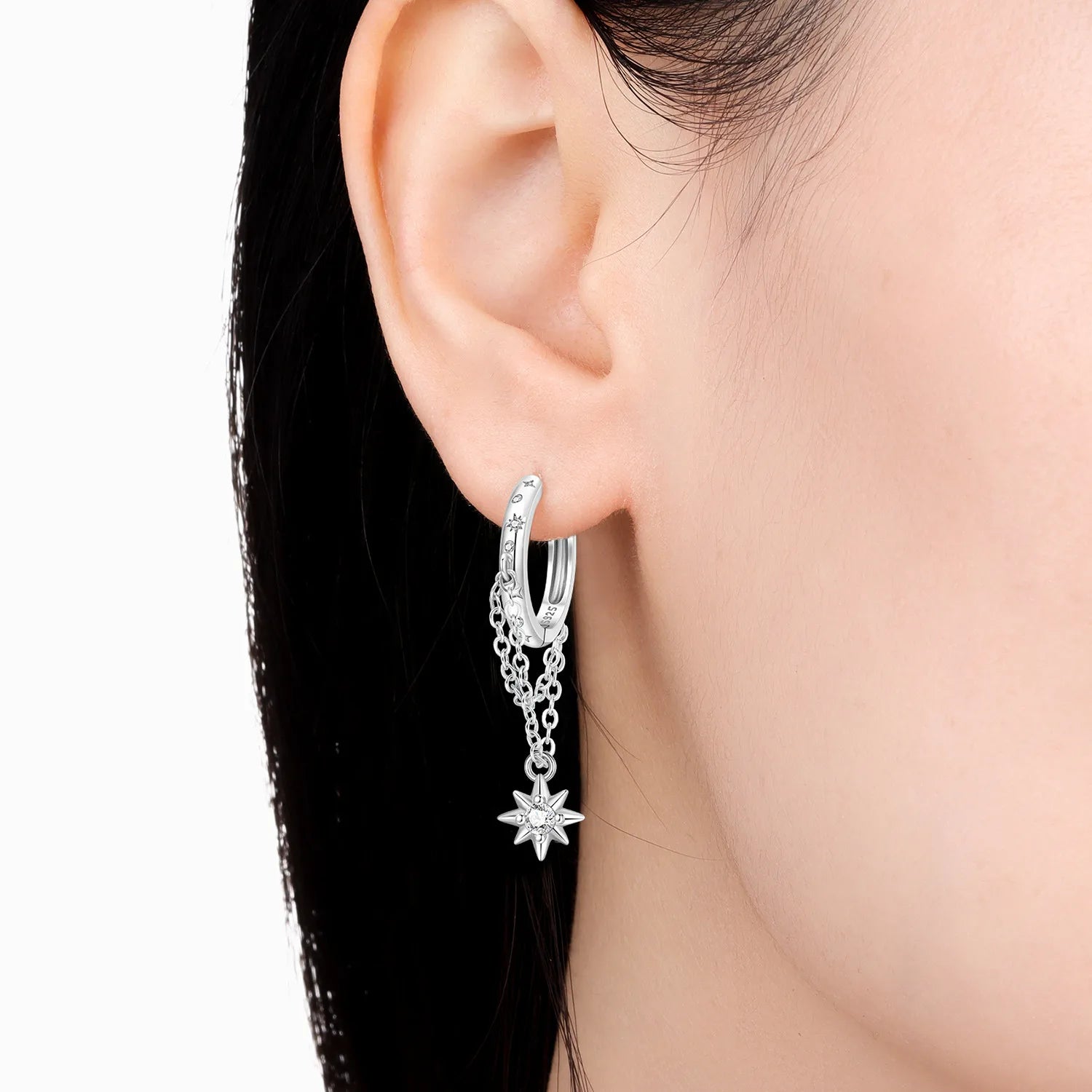 PANPOKI 925 Sterling Silver Sparkling Star Tassel Drop Earrings Women Earring Birthday Party Fashion Jewelry Fine Original Gift
