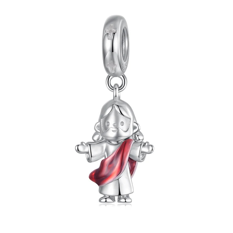 WOSTU 925 Sterling Silver Religious Jesus Charm Pendant DIY Jewelry Making Gift Fit Necklace for Baby Baptism First Communion