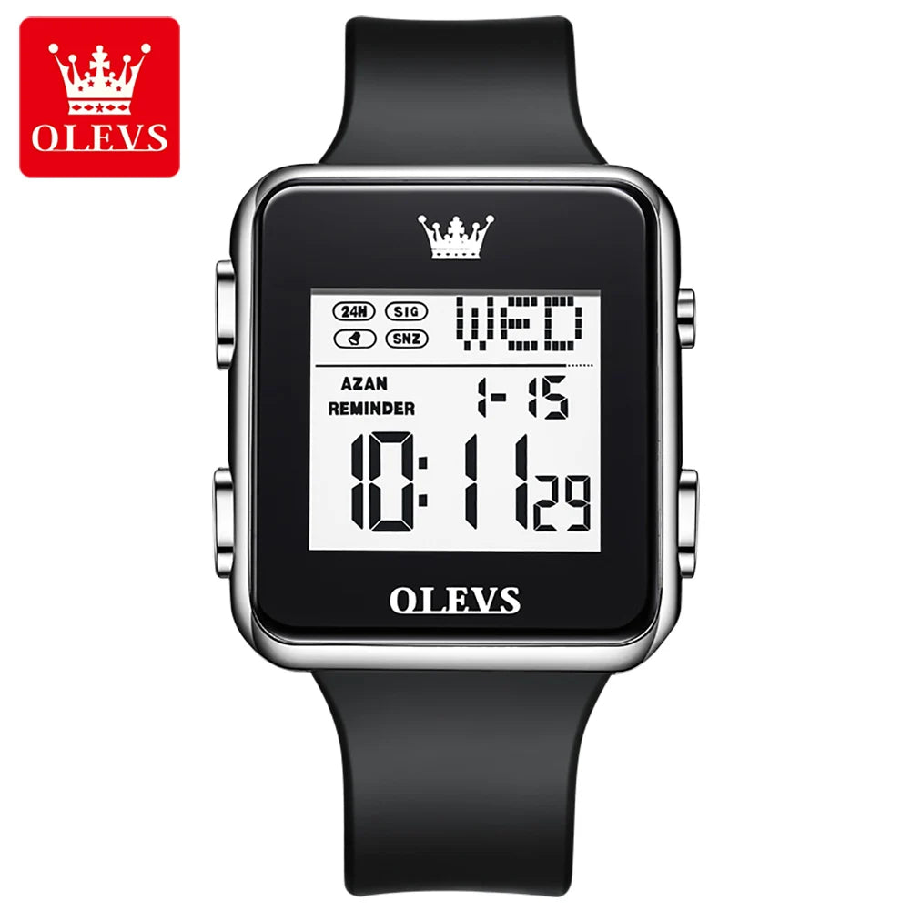 OLEVS 1105 New Men's Electronic Watch Silicone Strap Square Alarm Stop-Watch Calendar Waterproof Sports Digital Watches for Men