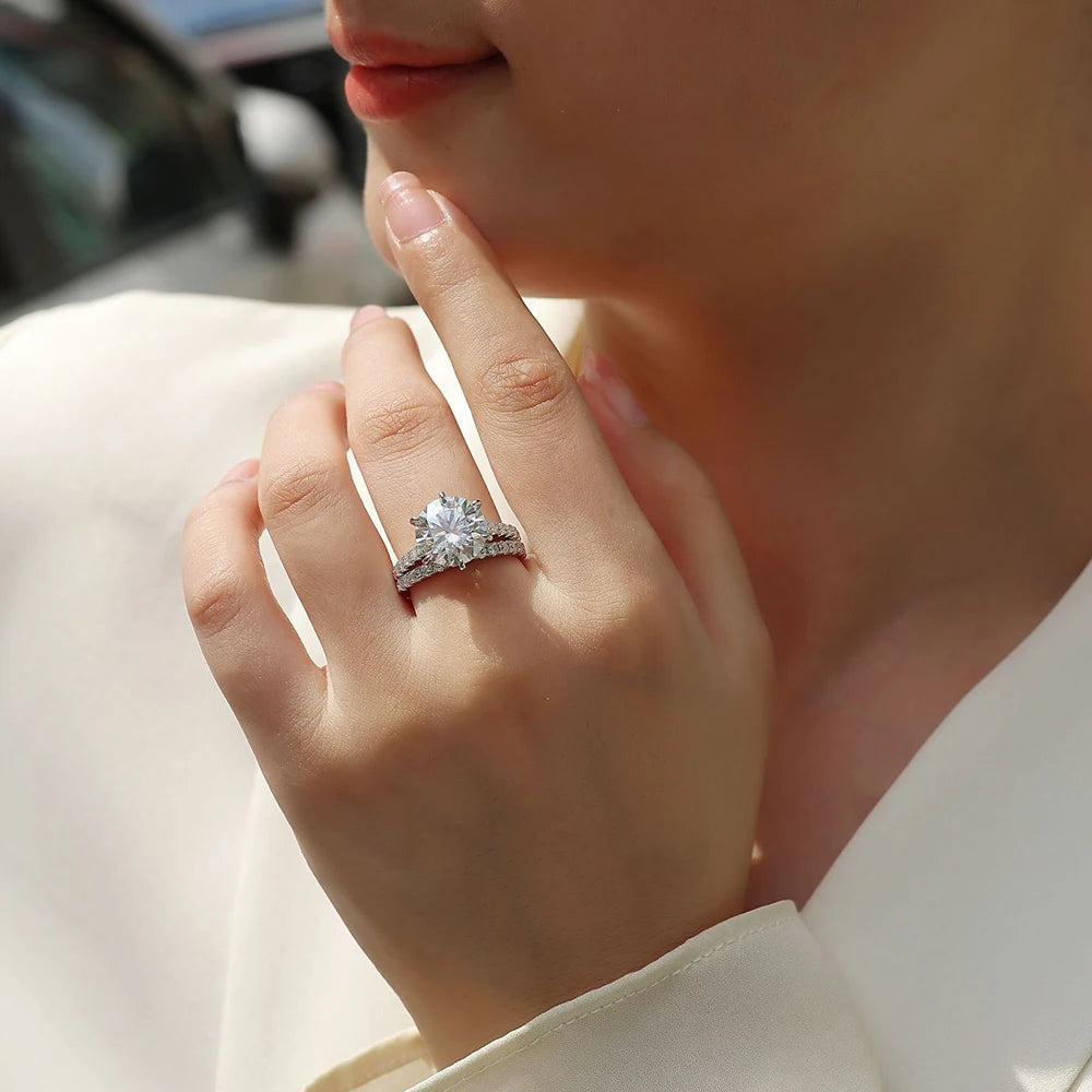 Serenity 5ct D Color Big Moissanite Diamond Rings Set for Women Man Wedding Bridal 925 Sterling Silver Row Ring Anniversary Gift - Madeinsea©