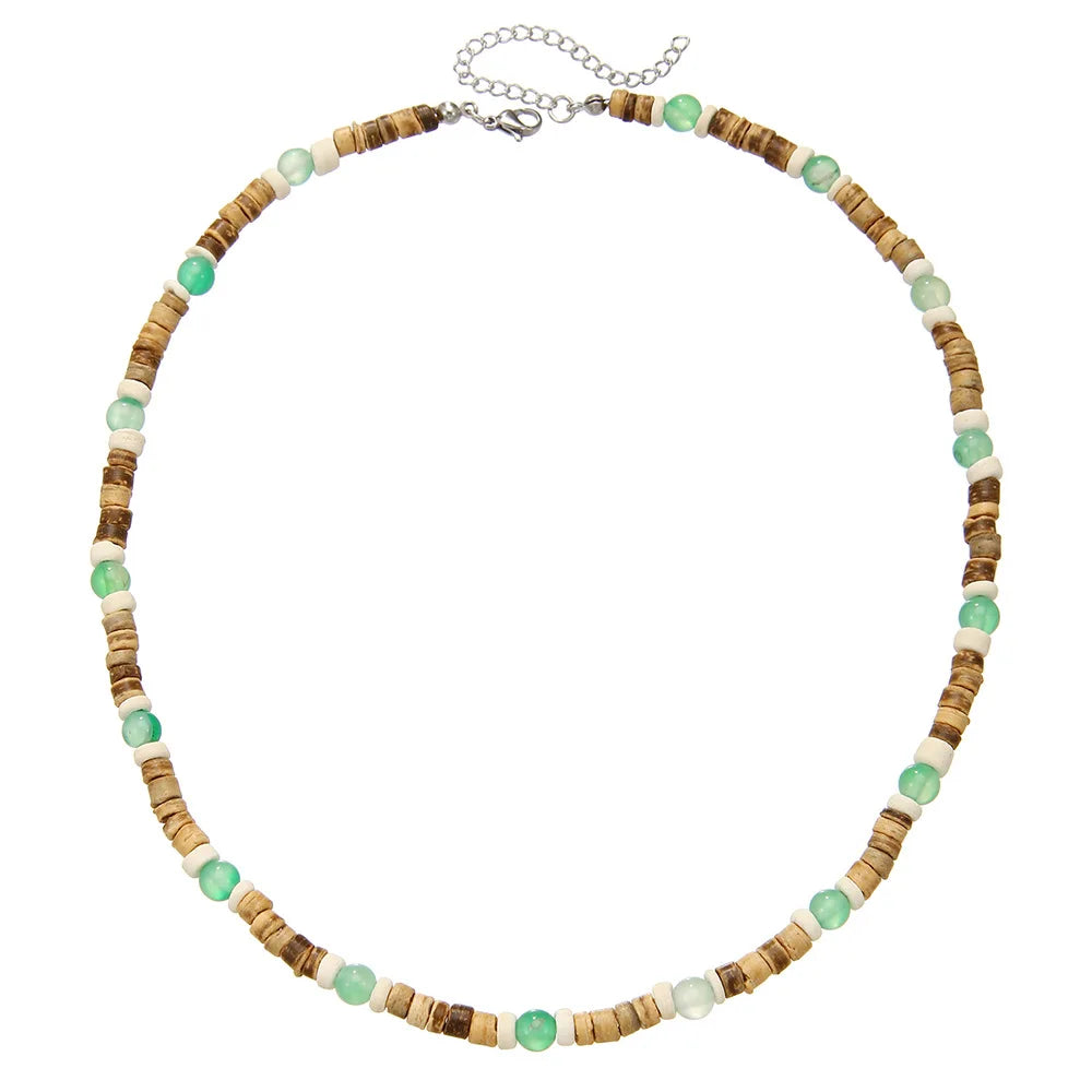 Boho Men's Coconut Shell Necklace European American Style Adjustable Beach Stacking Bead Splicing Chain Gift For Man