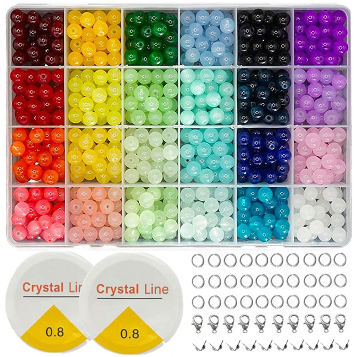 24color/1box 8mm Glass Round Beads DIY Bracelet Necklace Jewelry Accessories (Random Color)