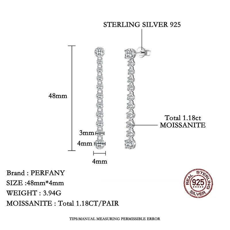 PERFANY 1.18CT Full Moissanite Drop Earring Women S925 Pure Silver Laboratory Cultivate Diamond Fashion Advanced Design Jewelry - Madeinsea©