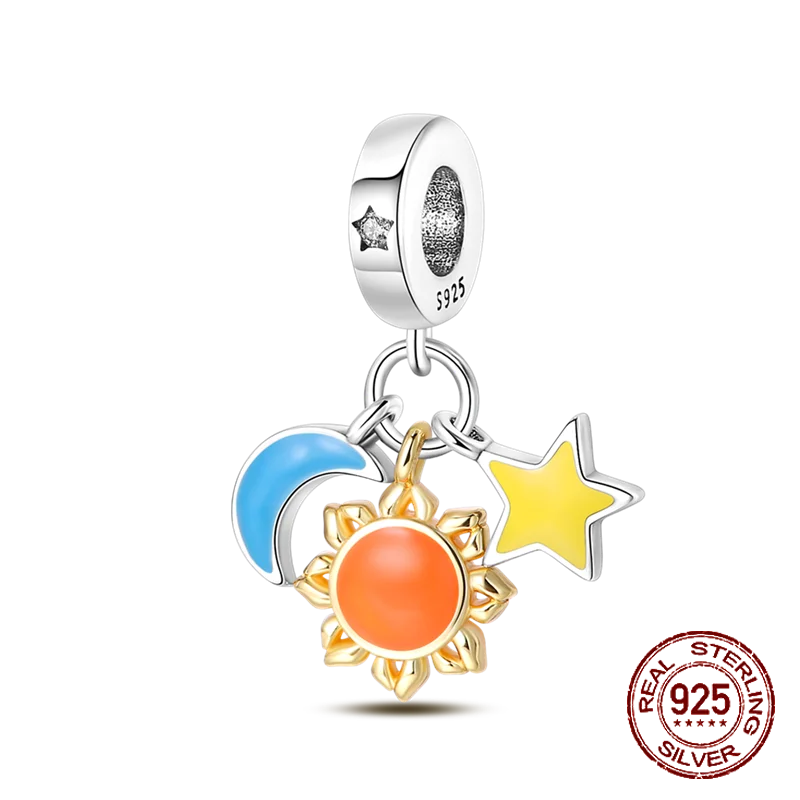 Breloque en argent sterling 925 représentant la lune, l'étoile, l'avion, l'espace, série bleue, compatible avec les bracelets Pandora originaux, bijoux à offrir