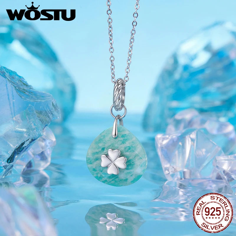 WOSTU 925 Sterling Silver Lucky Amazonite Pendant Starry Amethyst Energy Charm Original for Women Birthday Daily Fine Jewelry