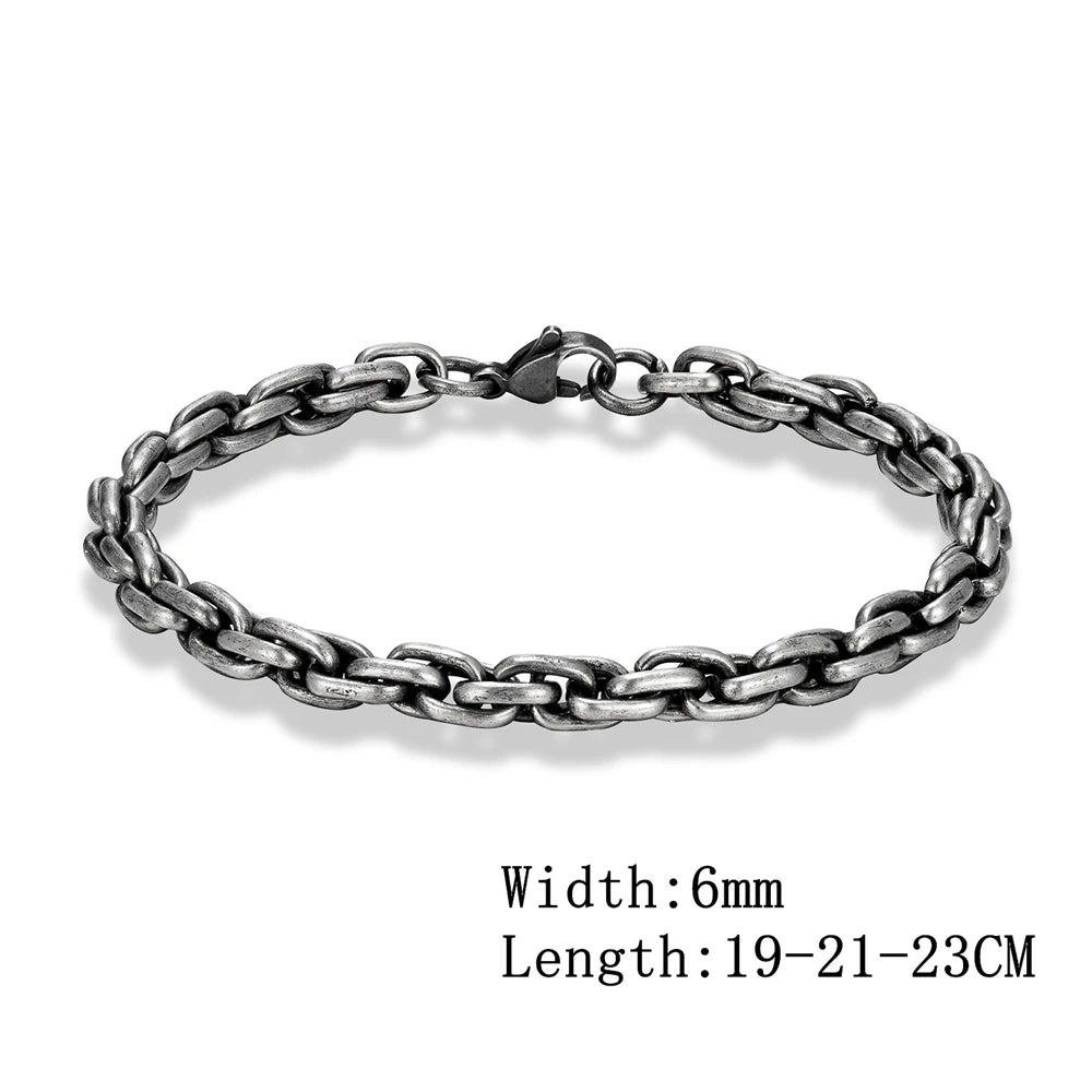 MKENDN Punk Retro Oxidized Black Link Chain Bracelets For Men Motocycle Cuban Chain Stainless Steel Street Rock Biker Jewelry