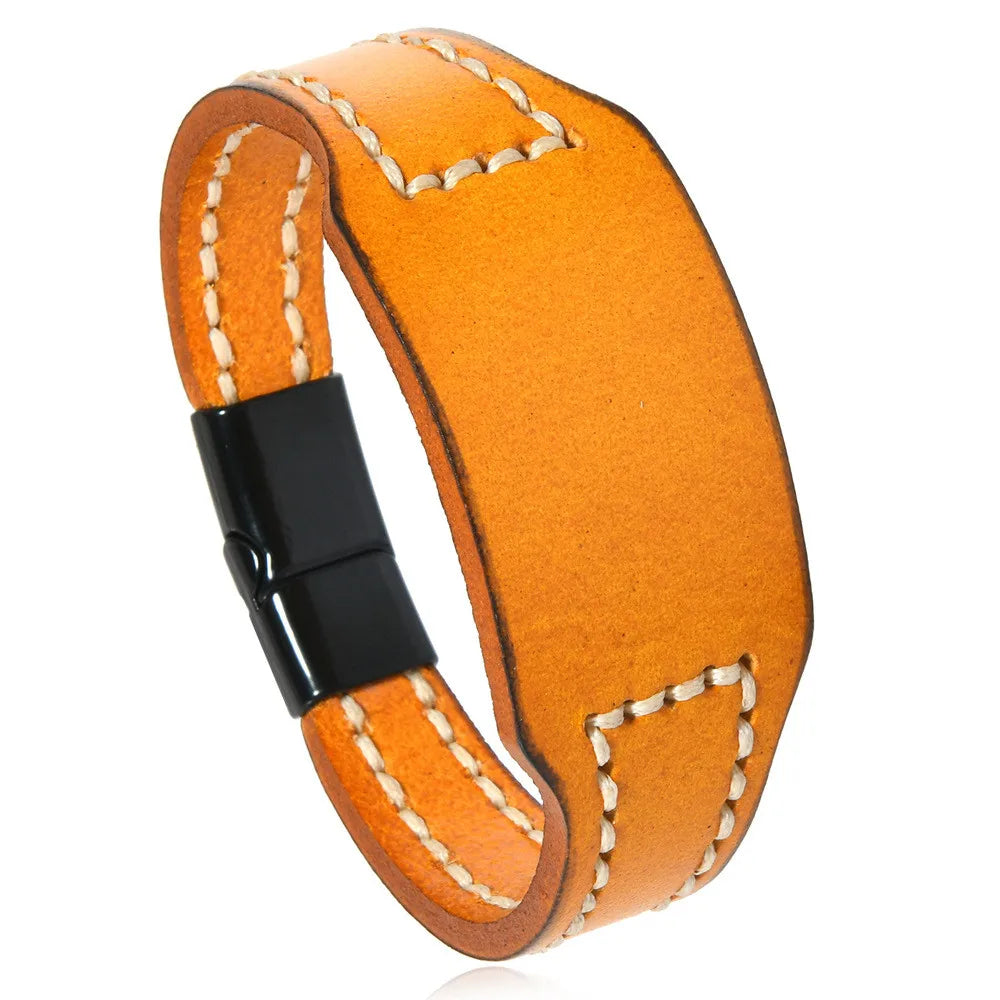 MKENDN Norse Warrior Viking Leather Wrap Bracelet Leather Wristband Cuff Wide Black/Brown Nordic Cuff Magnetic Clasp Jewelry