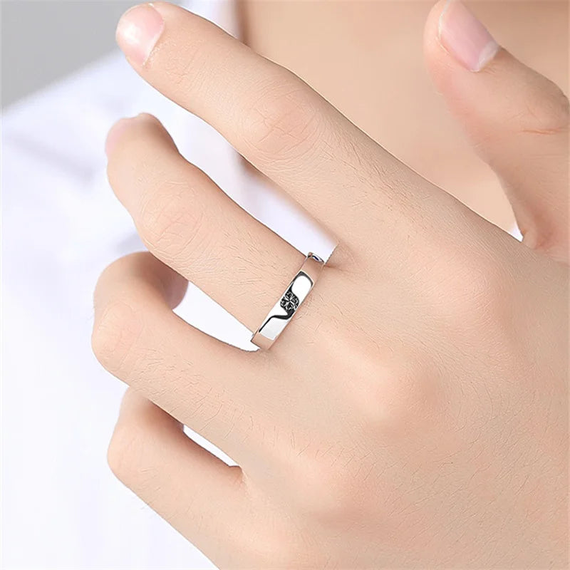 Classic Clover Black Flower Ring Silver 925 Women Jewelry Adjustable Fashion Zircon Couple Rings For Lover Wedding Accessories