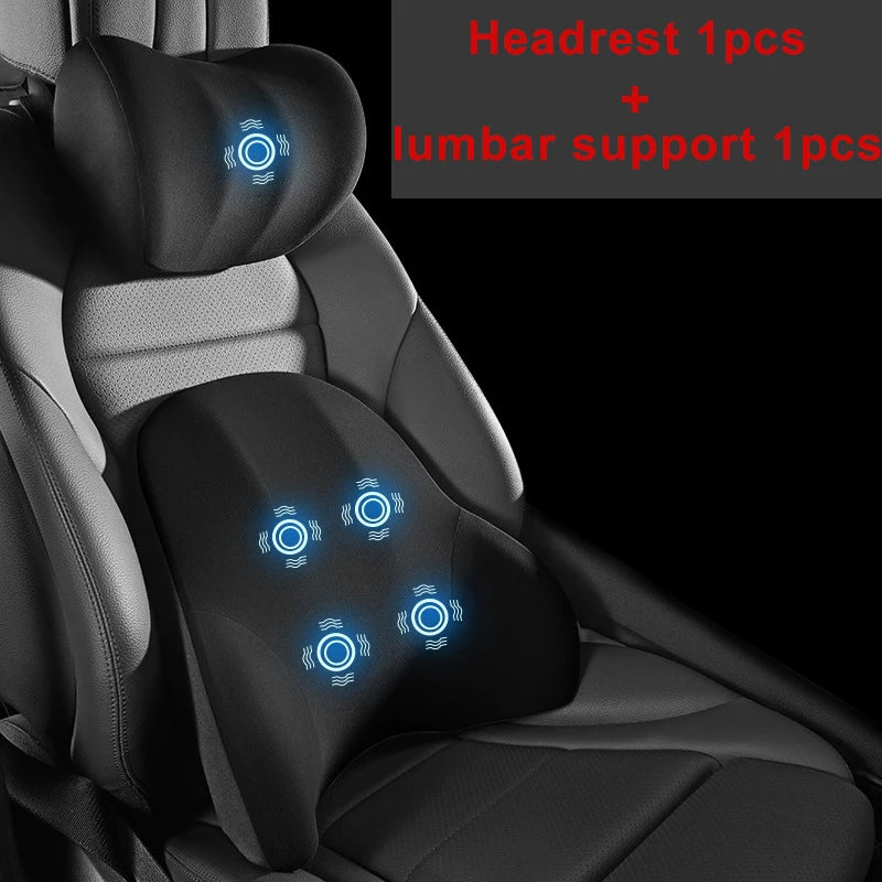 PU Leather Car Lumbar Support Pad Memory Foam Car Neck Pillow Head Waist Back Support Car Headrest Back Cushion Car Seat Pillow - Madeinsea©