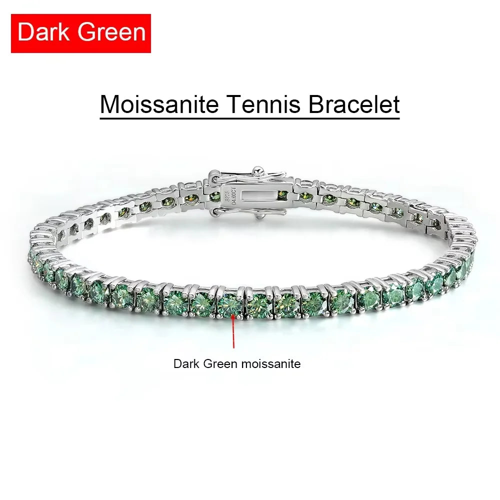 Serenity 3mm Green Moissanite Tennis Bracelet for Women Man Anniversary Gift S925 Sterling Silver Bracelet Plated 18k Hand Chain