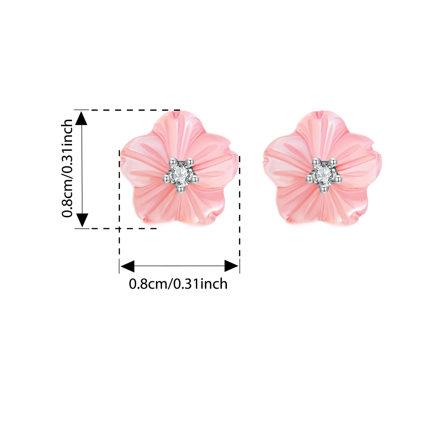 BISAER 925 Sterling Silver Sakura Pink Shell Stud Earrings Flower Hypoallergenic Stud Ear for Women Party Fine Jewelry EFE1190