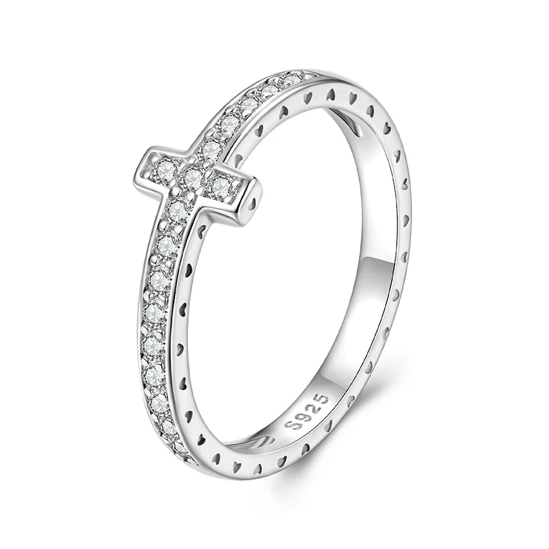 WOSTU Full Moissanite Cross Style Hoop Earrings Finger Ring For Women 925 Silver Punk Jewelry Huggies Earring Ring Family Gift