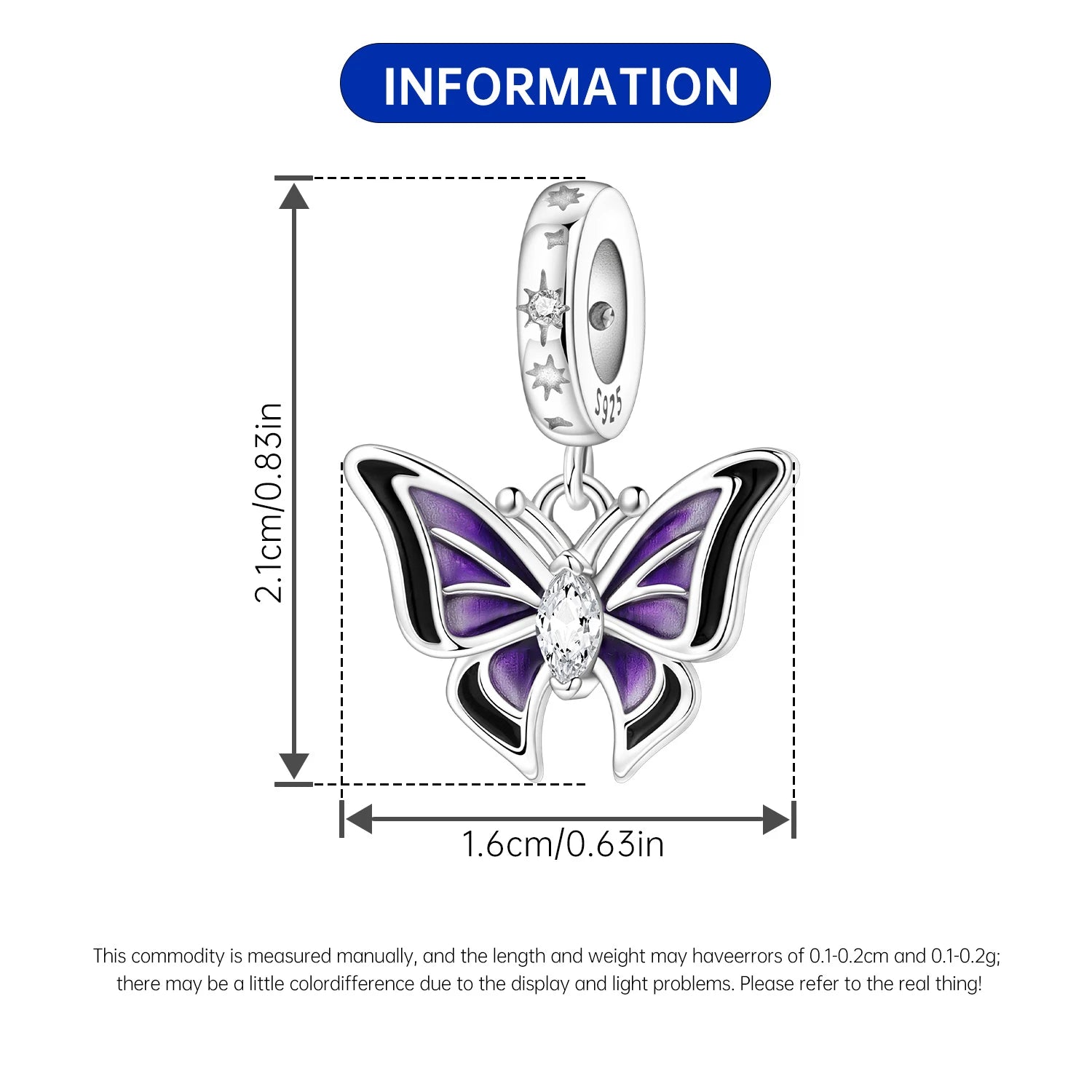 PANPOKI 925 Sterling Silver Purple Butterfly Insect Beads Original Pendants Bracelet Charm Jewelry Party DIY Trendy Gifts