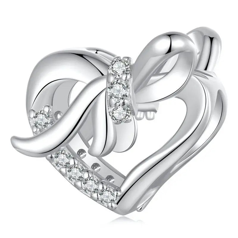 WOSTU Valentine Series 925 Silver Love Heart Charms Key Pendant Murano Glass Bead Fit Bracelet Jewelry Making Gift For Lover Her