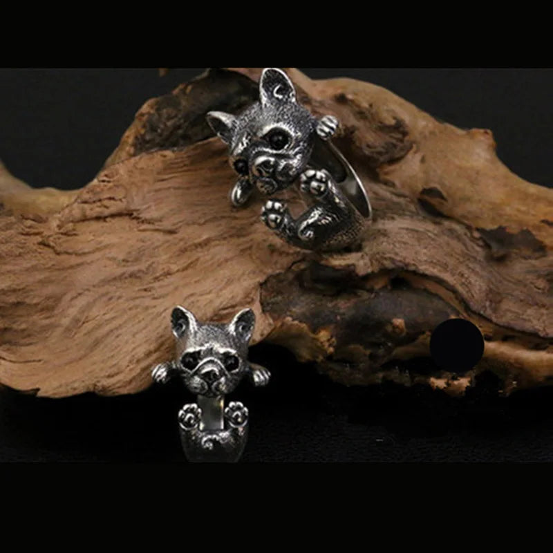 Retro Bulldog Puppy Ring For Men Women Cute Silver Color Adjustable Ring Pet Handmade Jewelry Accessories Unisex Gift For Lovers - Madeinsea©