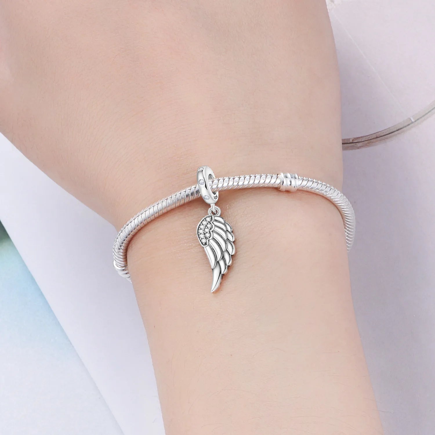 PANPOKI 925 Sterling Silver Sparkling Wings Lucky Symbol Pendants Bracelet Charms Fit Women Jewelry Party Beads DIY Trendy Gift