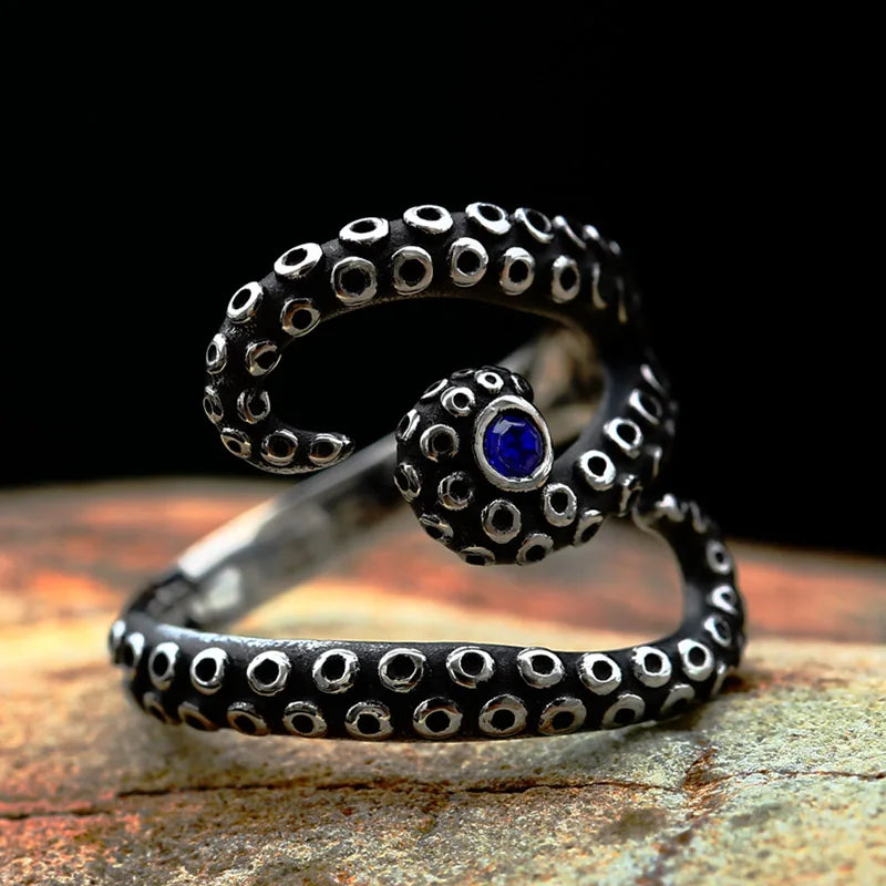 BEIER 2024 Nouveau Design Bague Poulpe En Acier Inoxydable Avec Pierre Précieuse Bleue Bijoux Punk Gothiques En Gros