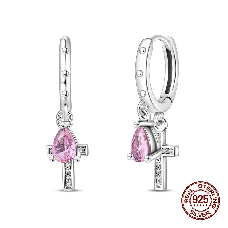 New Earrings 925 Silver Shining Baroque Style Retro Cross Hoop Earrings For Women Daily Wear Birthday Fine Party Jewelry Gift