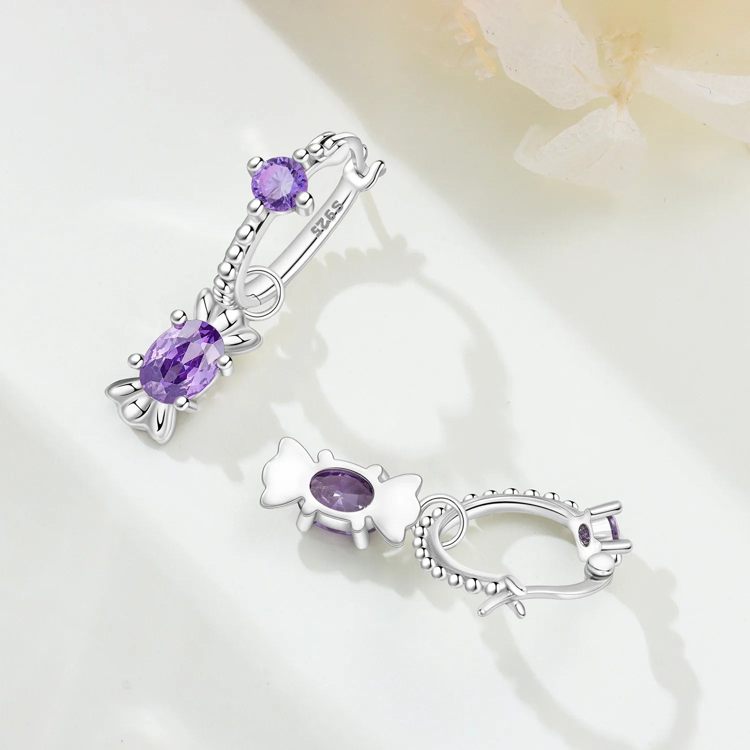 PANPOKI 925 Sterling Silver Purple Zircon Candy Earrings Original Jewelry Drop Earrings Jewelry Party Anniversary Gifts