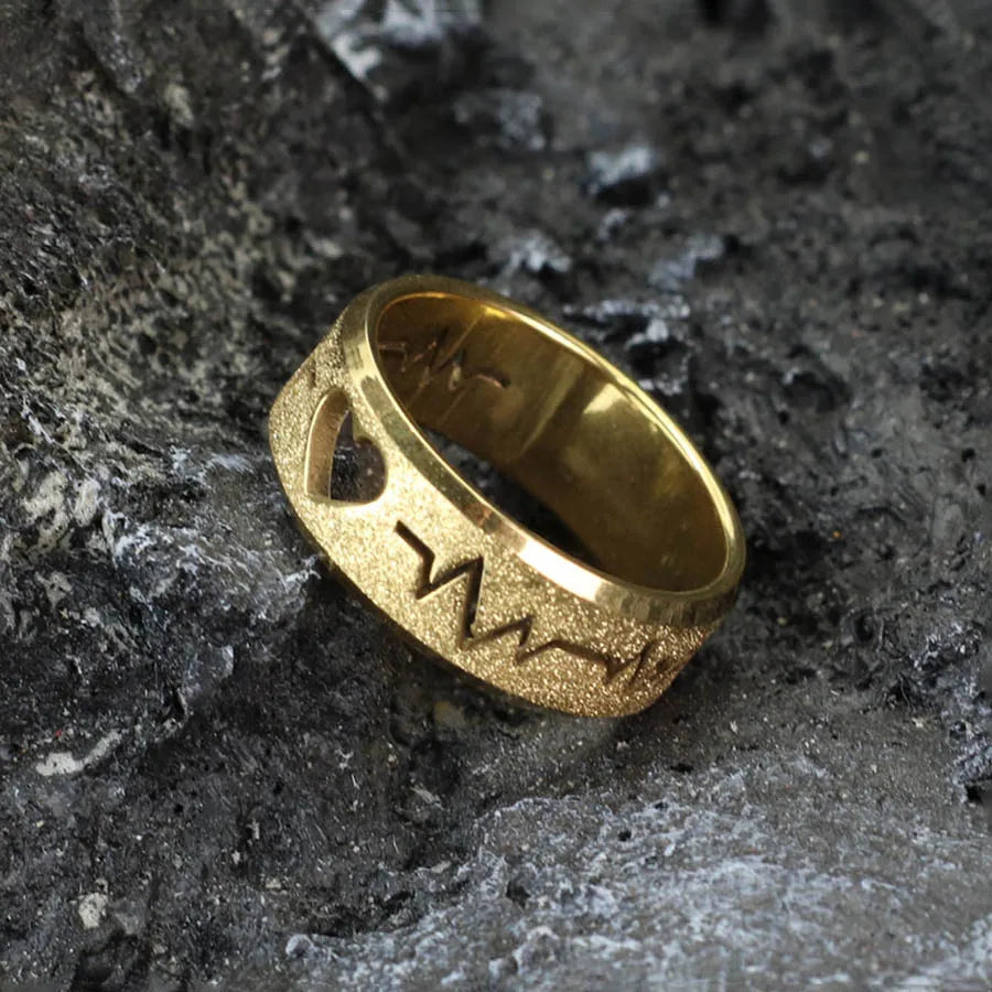 New Stainless Steel Couple Ring Unfading Not Allergic Heart Electrocardiogram Frosting Paired Anillo Valentine Day Gift 4 Sizes