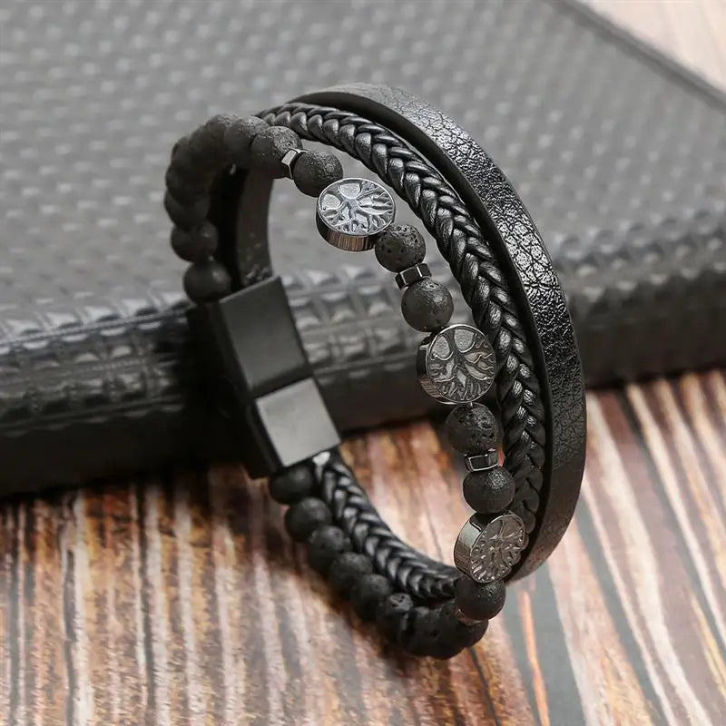 Fashion Braided Rope Woven Multilayer Leather Men Bracelets Punk Mental Magnet Bangle for Friend Charm Jewelry Gifts