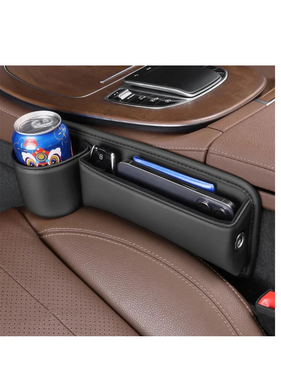 Car Seat Gap Filler Automotive Seat Leather Storage Box with Cup Holder Universal Seat Gap Organizer Adjustable Seat Storage Box - Madeinsea©