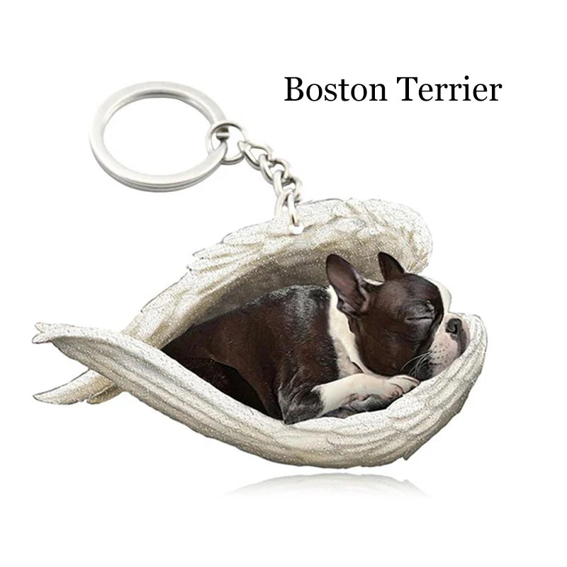 100 Style Cut Dog Sleeping Angel Pendant Bag Keychain Car Keychain Keyring Animal Pet Jewelry Boyfriend Girls Gift Accessories