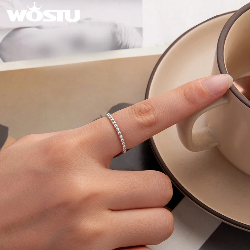 WOSTU 925 Sterling Silver Eternity Bead Wedding Band Ring Elegant Original for Women Wife Anniversary Birthday Fine Jewelry Gift