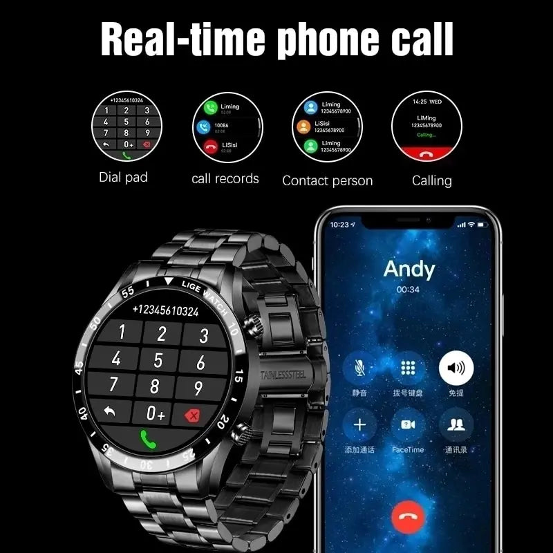 LIGE 2024 Smart Watch Men Full Circle Touch Screen Bluetooth Call Men Smartwatch Waterproof Sport Activity Fitness Watch+Box - Madeinsea©