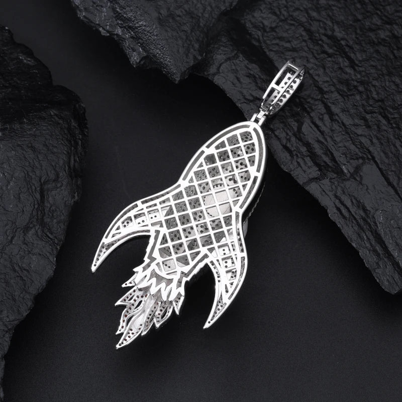 TUHE Unisex Custom Round Rocket Pendants Necklaces Ice Out Moissanite 925 silver Pendants For Men Hip Hop Jewelry Gift