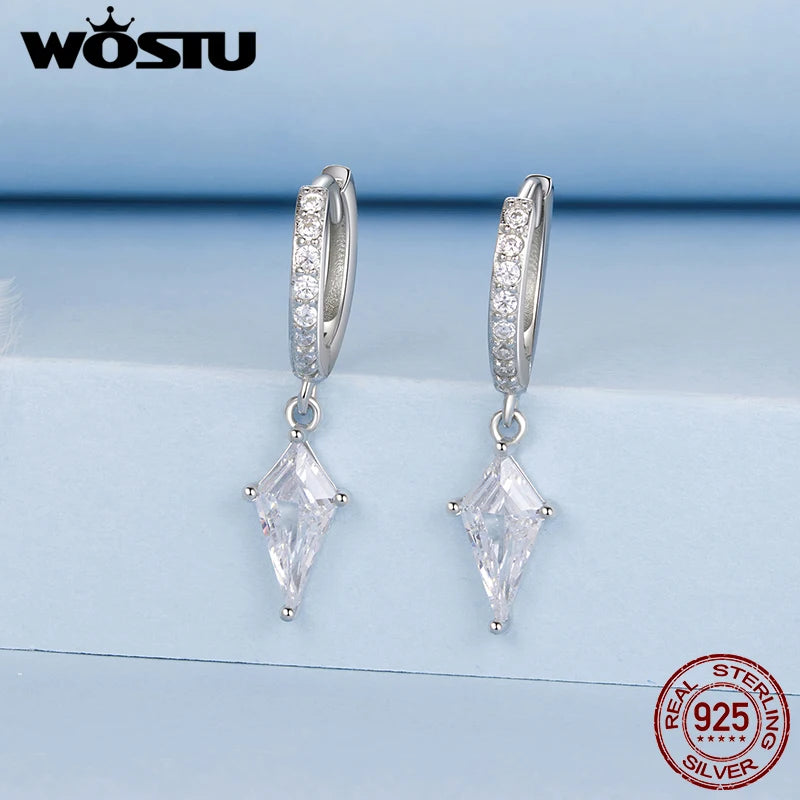 WOSTU 925 Sterling Silver Elegant Drop Earrings With AAA CZ, Baguette Cut Crystal kite Dangle Earrings Minimalist Jewelry Gift