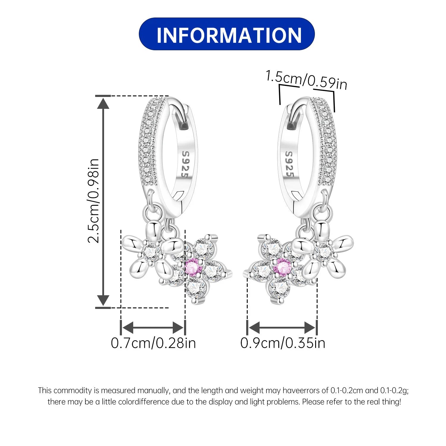 PANPOKI 925 Sterling Silver Pink Zircon Flower Drop Earrings Women Earrings Charm Fashion Versatile Party Jewelry Gifts
