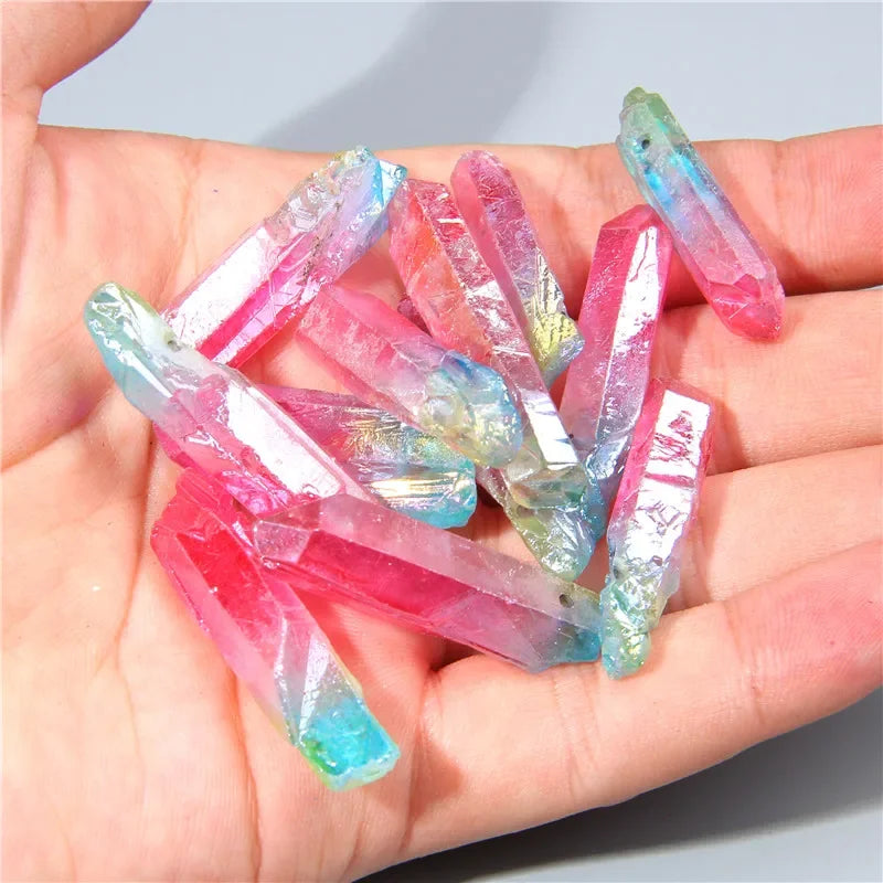 Natural Quartz Stick Beads Top Drilled Rainbow Crystal Loose  Point Beads For Jewelry DIY Healing Hairpin Wedding Halloween Gift